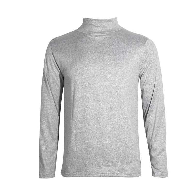 Mens solid color turtle neck T-shirt for autumn and spring casual long slip base fashionable solid color slim fit top W241104