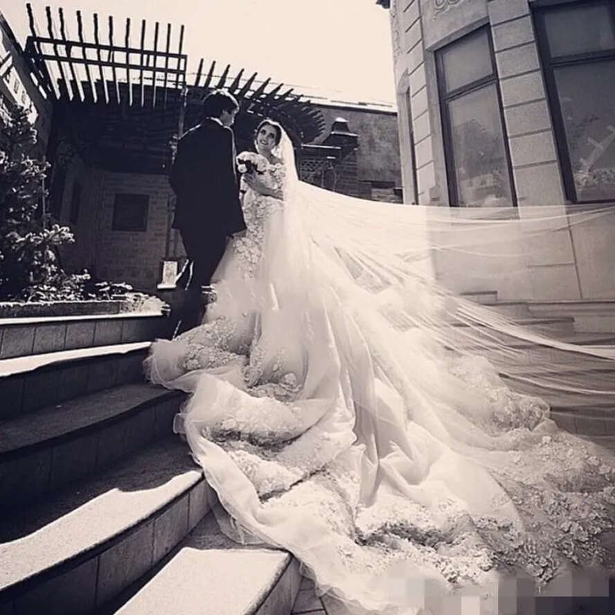 D Ral Applique Wedding Dresses Embroidery Crystal Beaded Elegant Off The Shoulder Long Sleeves Cathedral Train Vestido De Novia