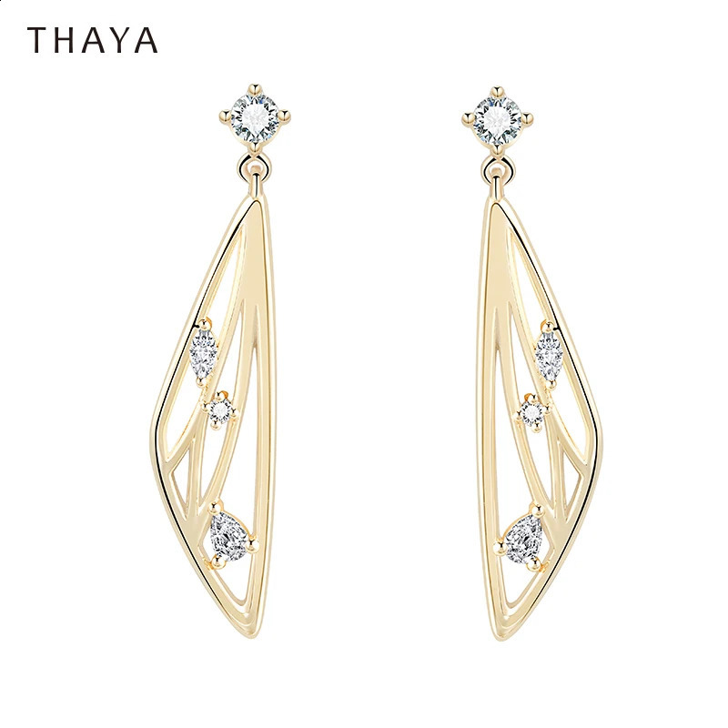 Thaya S925 Silver Women Earring Gold Color Elegant Pendant Earrings Butterfly Fashion Zircon Women Earrings Fine Jewelry 241105