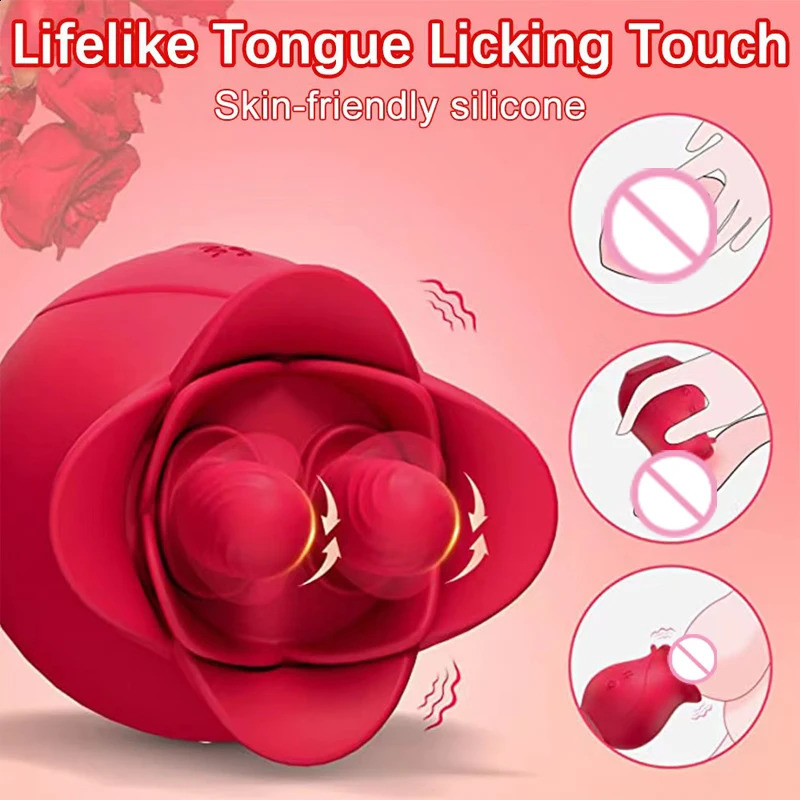 Rose Tongue Licking Vibrator Double Nipple Gspot Stimulator Blowjob Clitoris Vaginal Massager Sex Toys For Women 241105