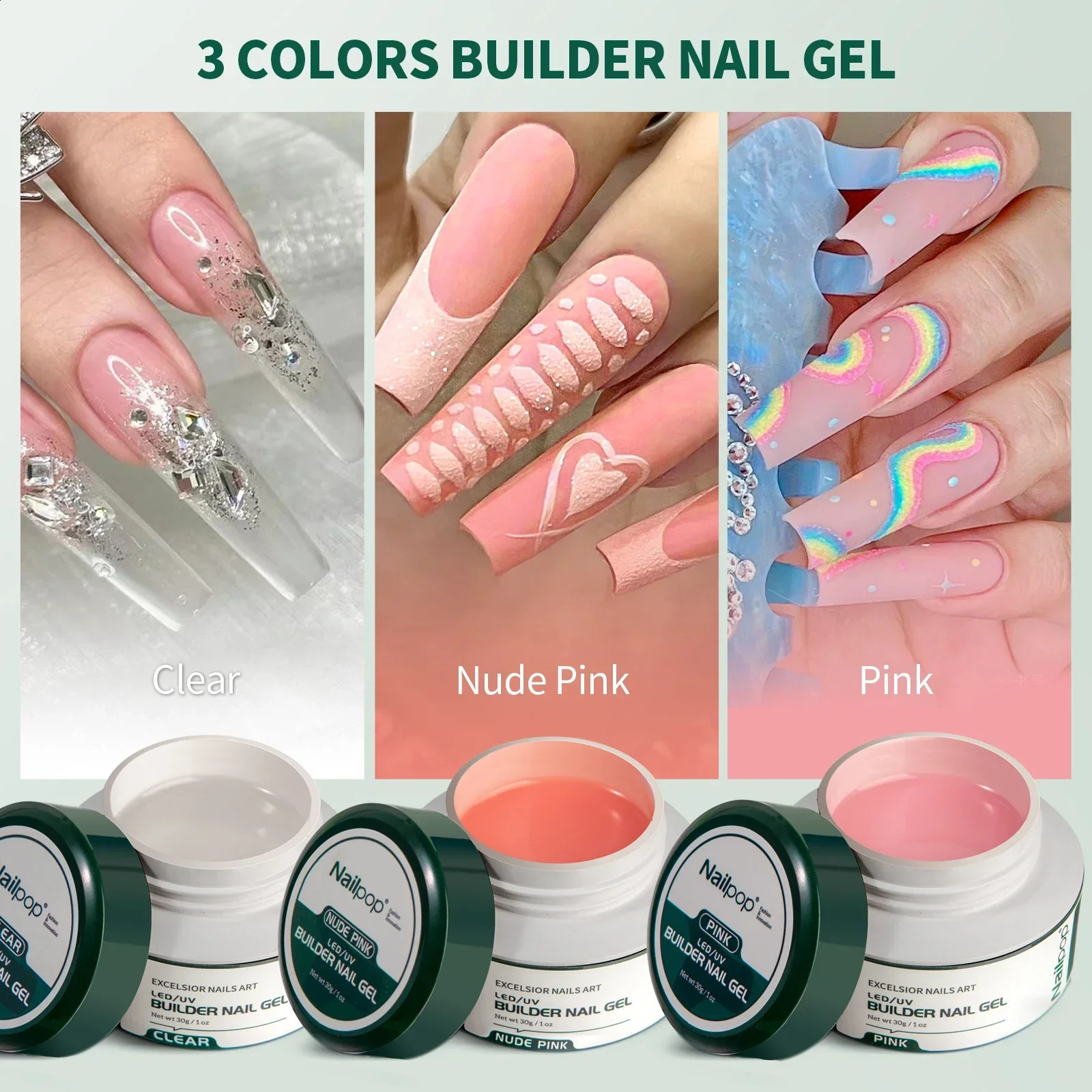 NAILPOP LEDUV Builder Nail Gel 3 Colors Nail Extension Gel Kit Nude Pink Clear Hard Gel Builder Nail Strengthener Manicure Set 241105