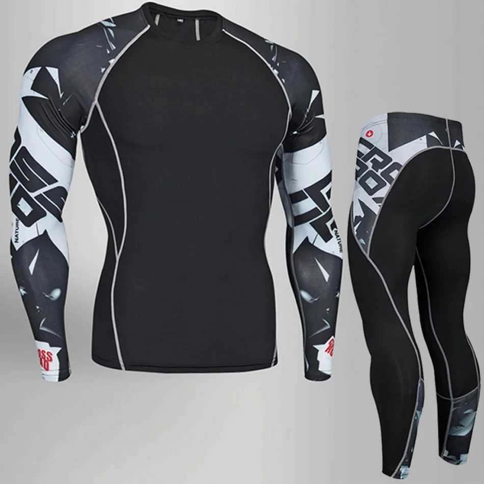 Compression underwear Mens Winter Thermal underwear MMA 3D wolf Bodybuilding T-Shirt Rashgarda leggings 2 piece tracksuit Men X250129
