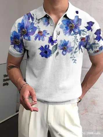 Beautiful flowers 3D printed summer mens button down collar shirt casual top oversized short slip trend mens clothing W241104