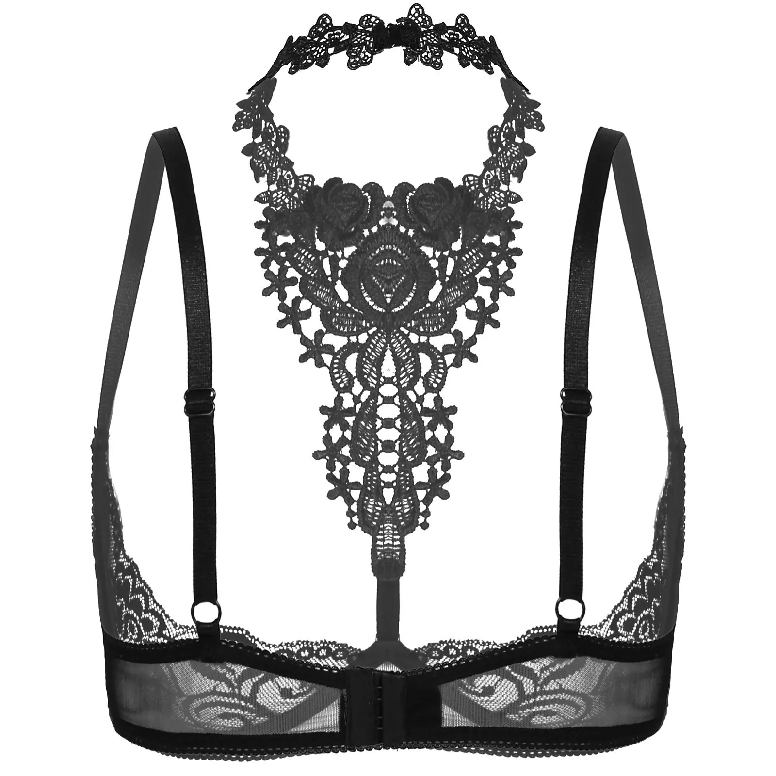 Womens Lingerie Lace Exotic Bra Tops Sexy Underwear Intimates Bare Exposed Breasts Open Cup Push Up Underwire Nightwear 241105