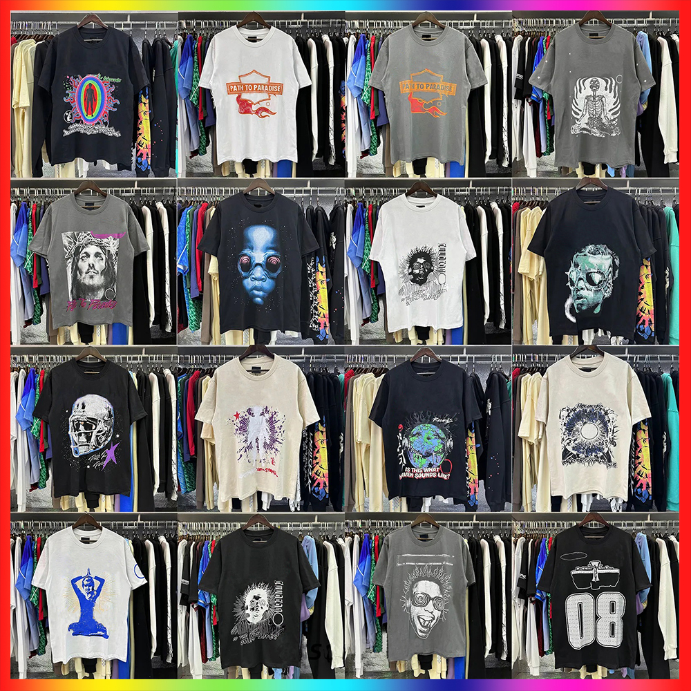 5A 2025 NEW Designer Mens T Shirt Women's T-shirt Helly High Street Hand Wash Heavy duty Craft Men's and Womens Same Short Sleeve Retro Printed Tee