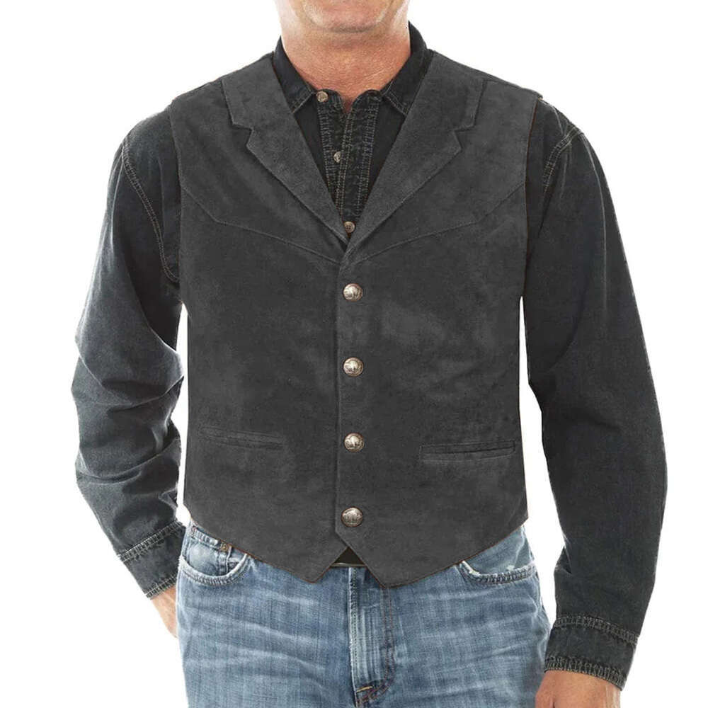 Suede Vest Notched Lapel Single-Breasted Coffee Color Mature Men's Clothing Sleeveless Jacket Vests Chaleco