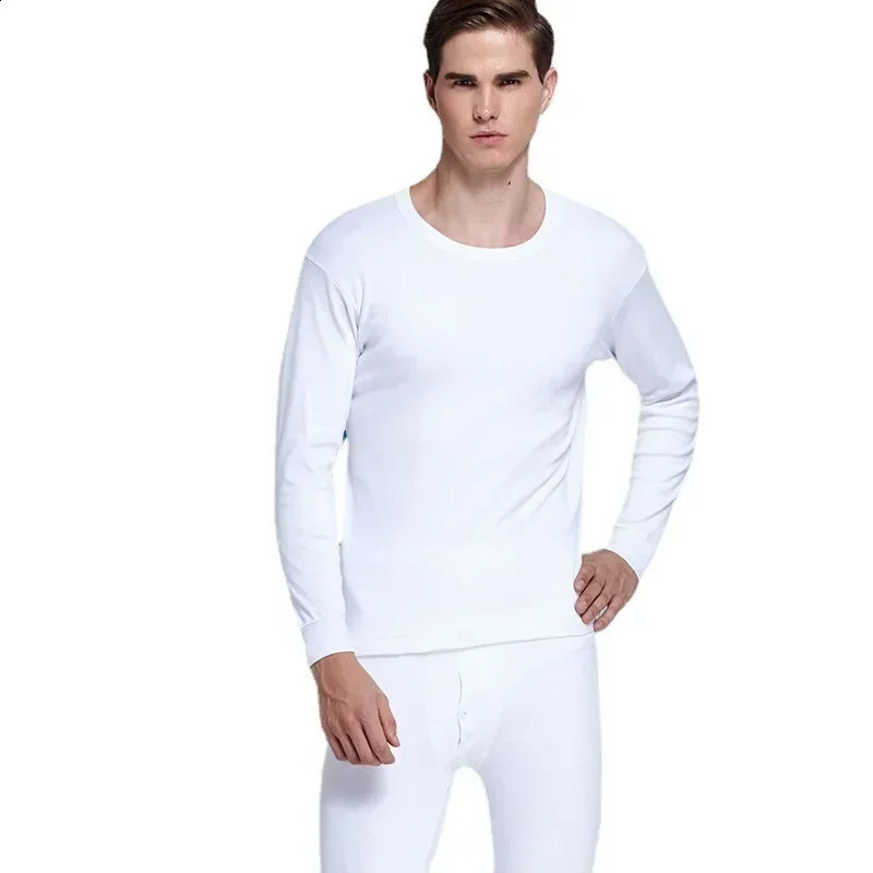 Autumn Winter Mens Pure Cotton Warm Underwear Suit Fashion Thermal Underwear Shirt Basic Cotton Underwear Mens Warm Set 241105