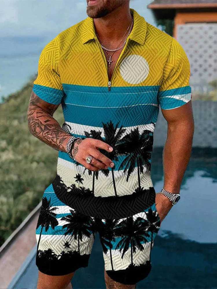 Haiyi Beach 3D printed shirt and shorts set for mens fashion ultra-fine short shirt and pants set W241104