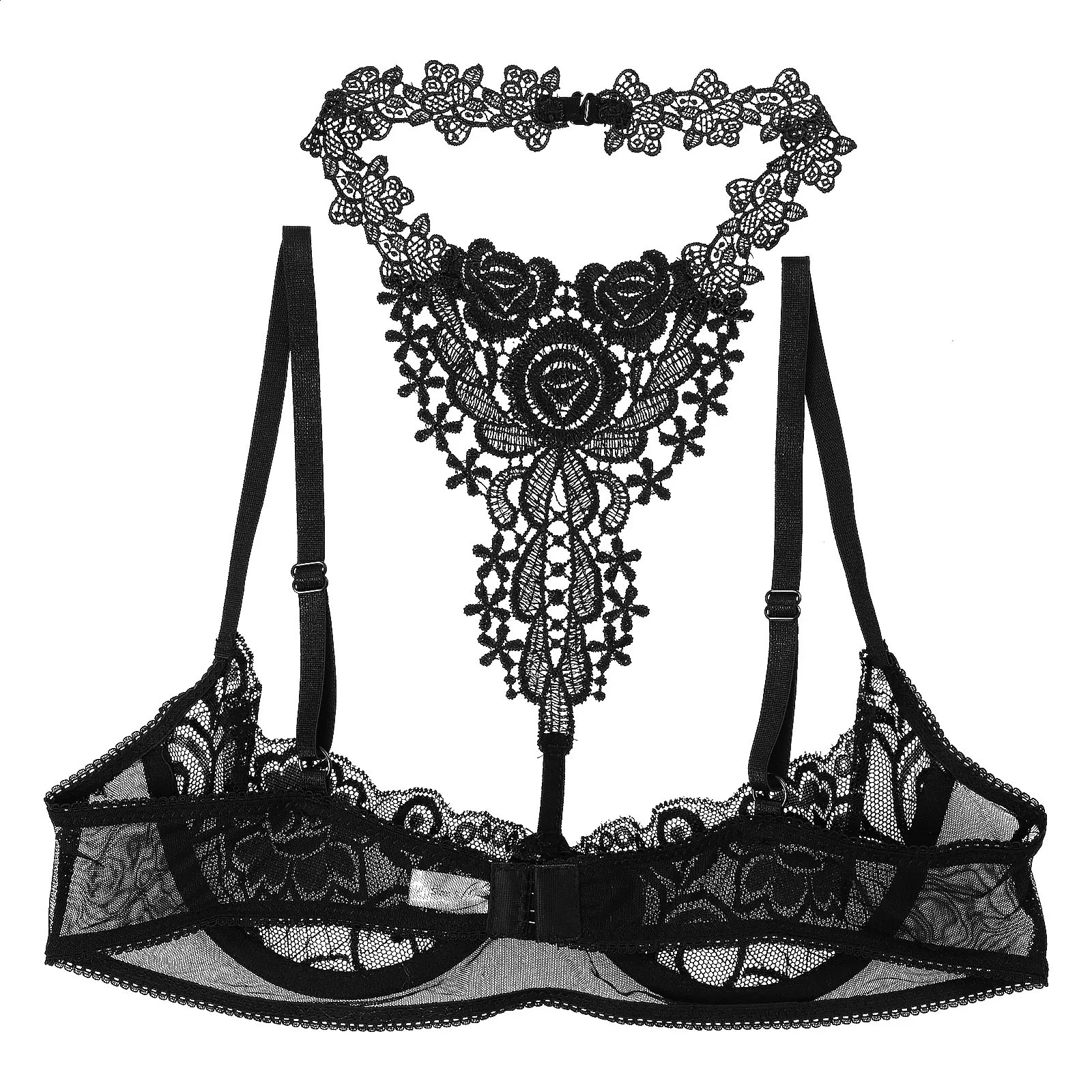 Womens Lingerie Lace Exotic Bra Tops Sexy Underwear Intimates Bare Exposed Breasts Open Cup Push Up Underwire Nightwear 241105