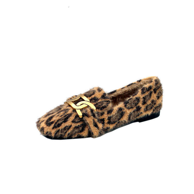 Hairy Women, 2023 Autumn Winter New Item, Wearing Warm And Velvet On One Foot, Bean Shoes, Leopard Print Mink Fur Cotton Shoes For Women