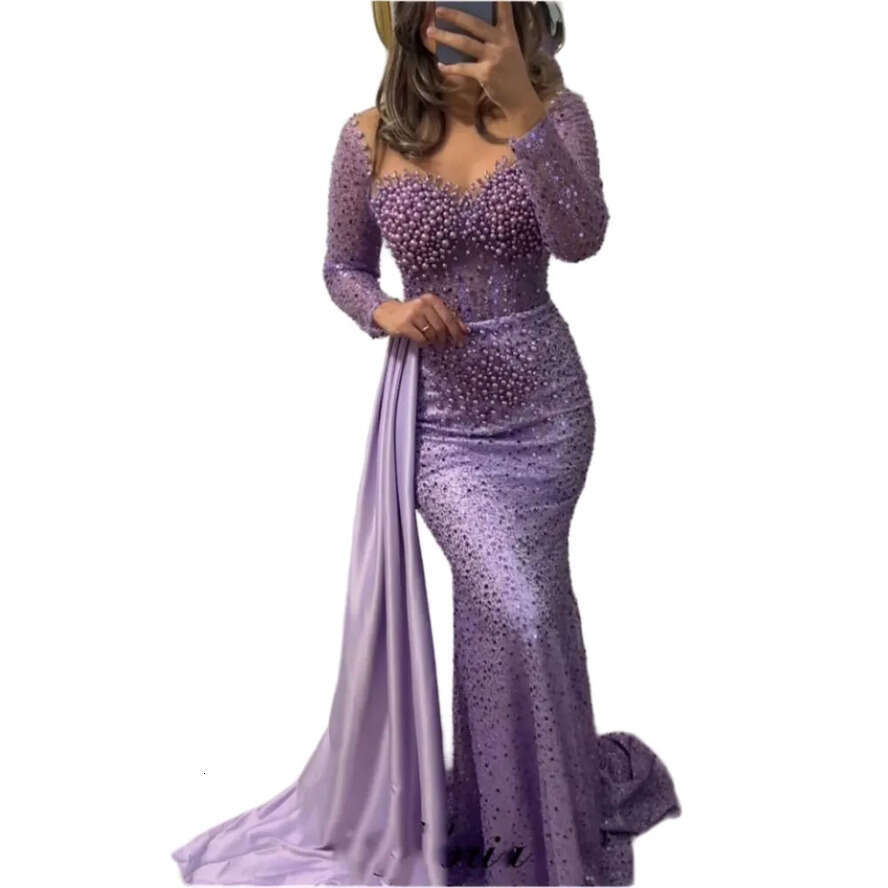 Elegant Purple Lace Trimmed Mermaid Prom Gown With Illusion Crystals Beaded Necke And Zippered Back For Formal Events Mal