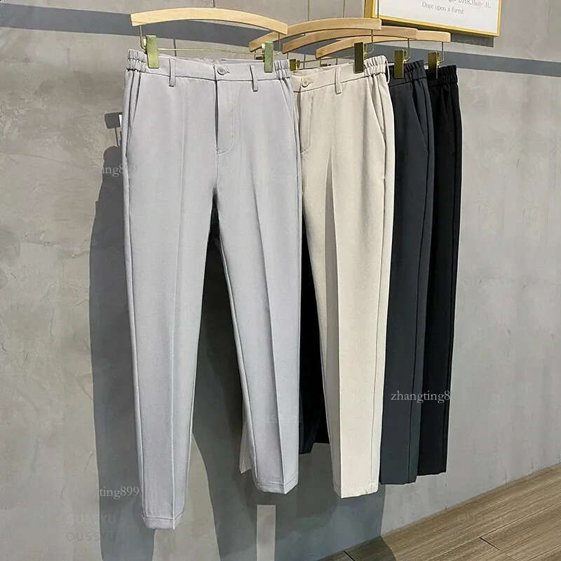 Spring Summer Mens Casual Pants Suit Pant Slim Fit Work Elastic Waist Jogging Business Trousers Male Black Grey Plus Size 40 240822