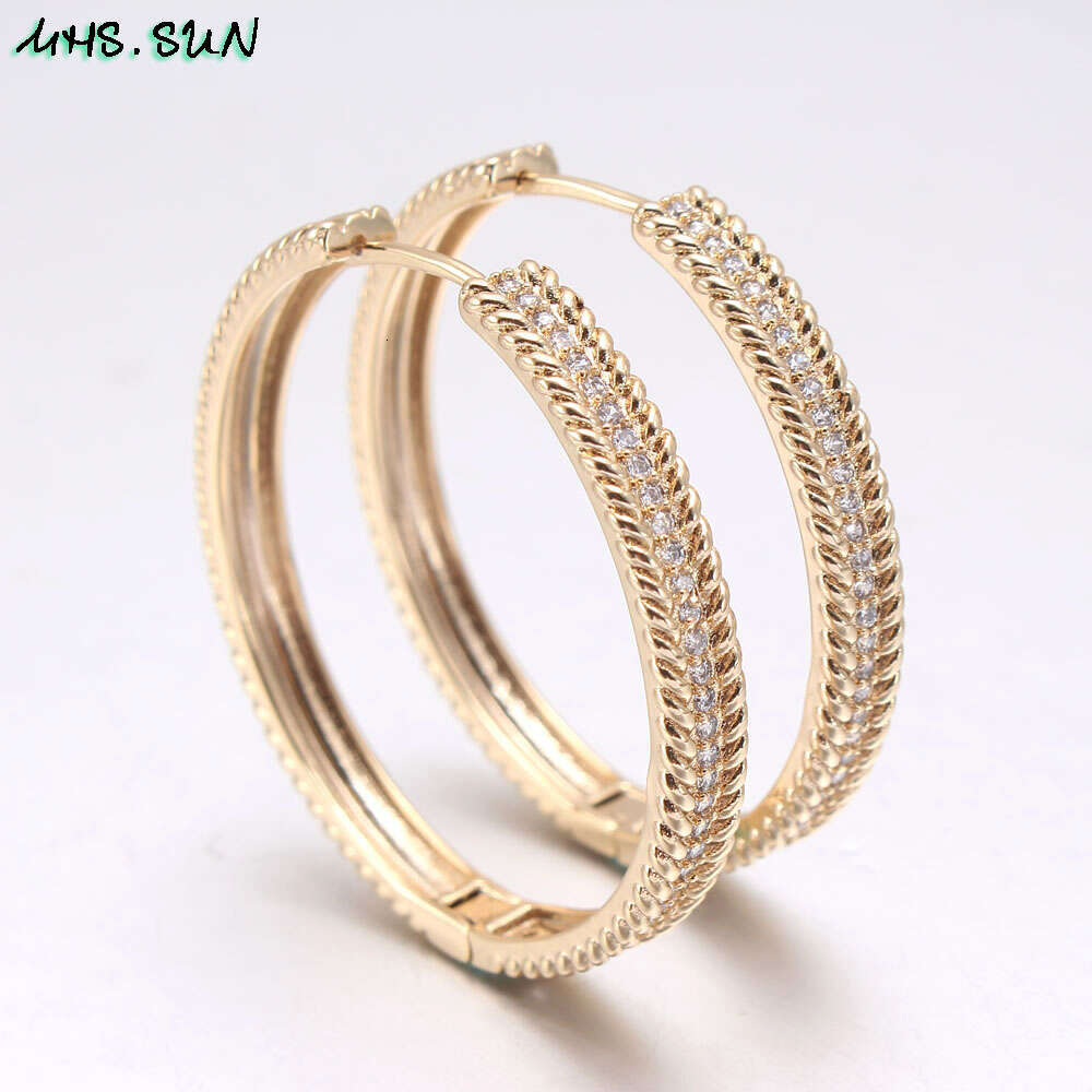 MHS.SUN Trendy AAA Zircon Jewelry Hoop For Women Fashion Gold Color CZ Crystal Earrings Party Accessories Dropship