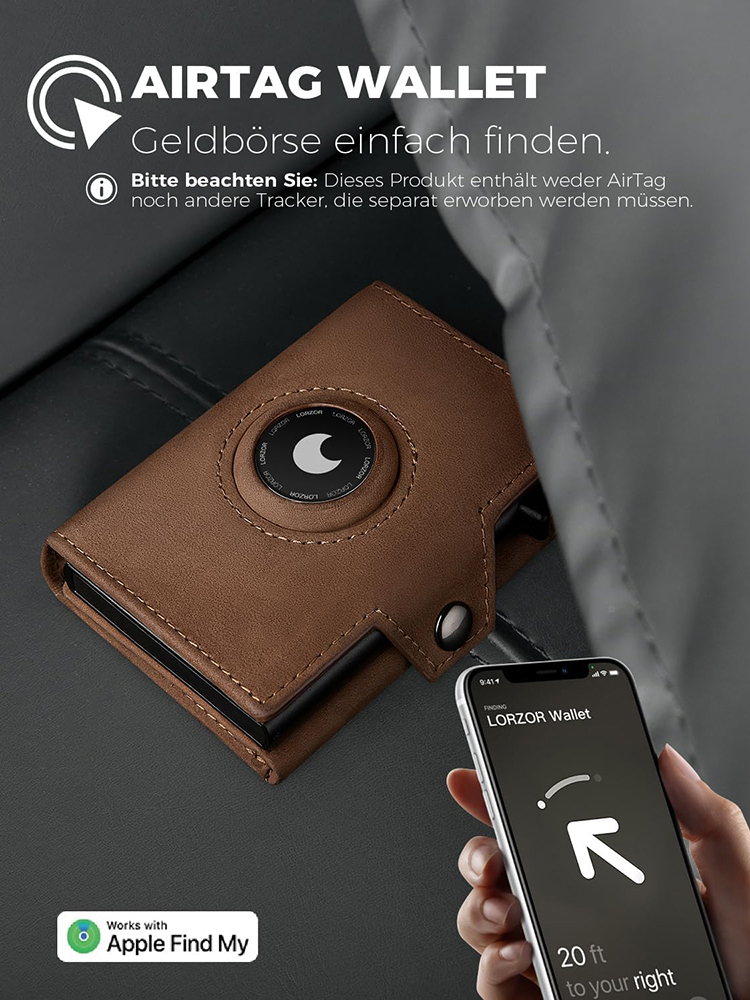Retro Genuine Leather Automatic Card Bag Positioning Tracker Cowhide Money Case With Pull-out Metal Aluminum Card Box