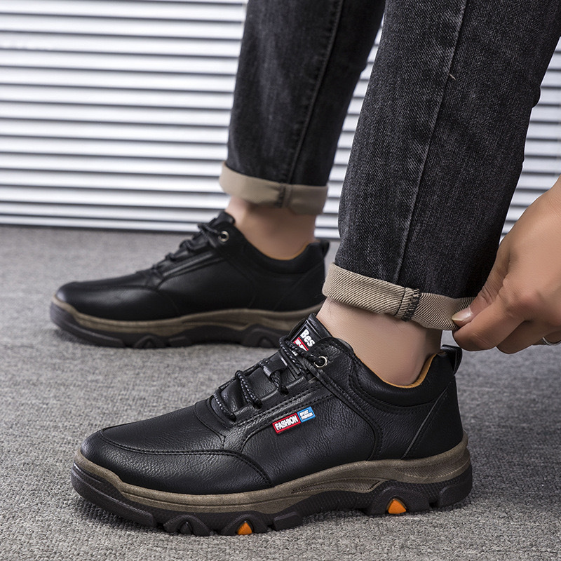 Men's Fashion Sports Shoes:2024 Leather Running Shoes Versatile Athleisure Style Sneakers,Black/Brown,Free shipping c357