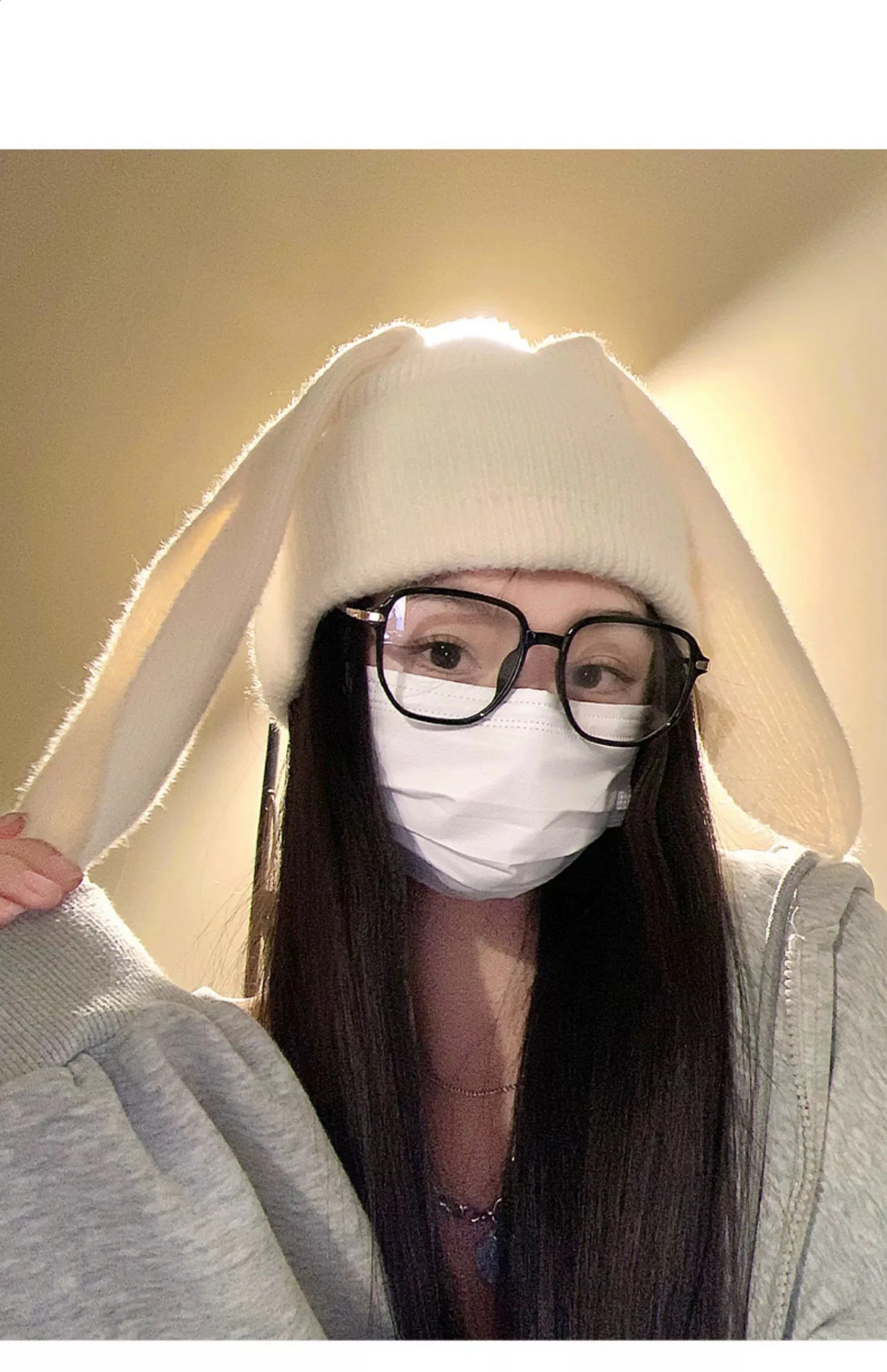 Winter Lovely Rabbit Long Ear Beanies for Girl Cute EarHats Women Solid Color Kawaii Skullies Student Hat Female 241105