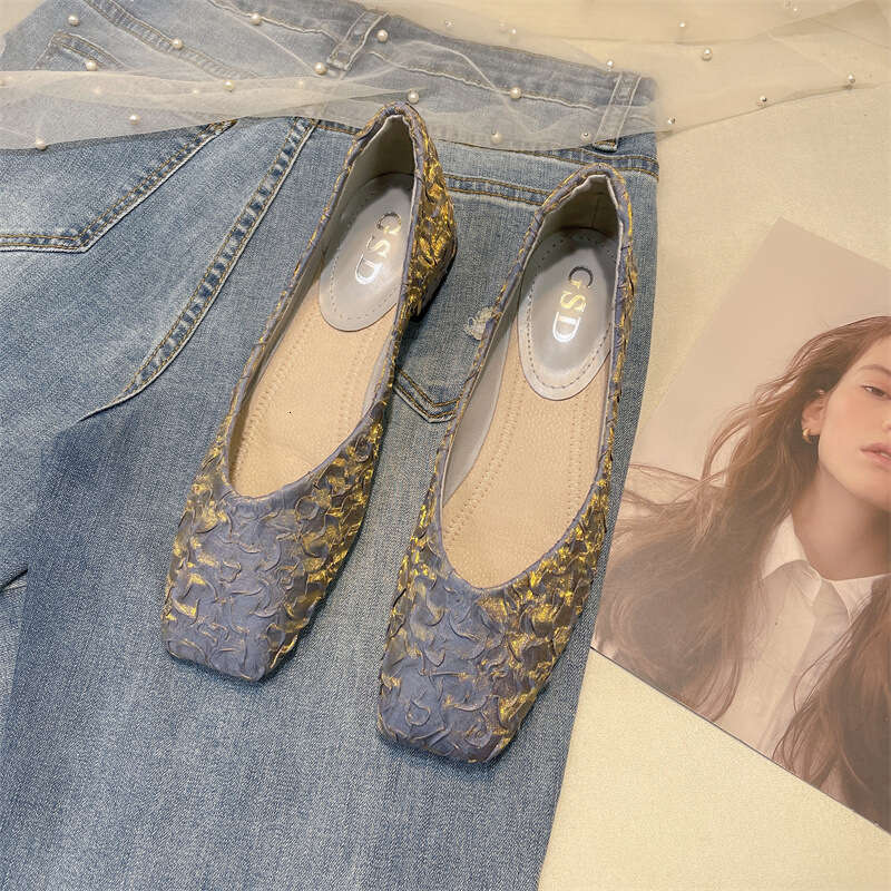 French Satin Single Shoe Women's Korean Version Spring New Versatile Low Heel Scoop Square Toe Shallow Mouth Cloth Soft Sole Grandma Shoes