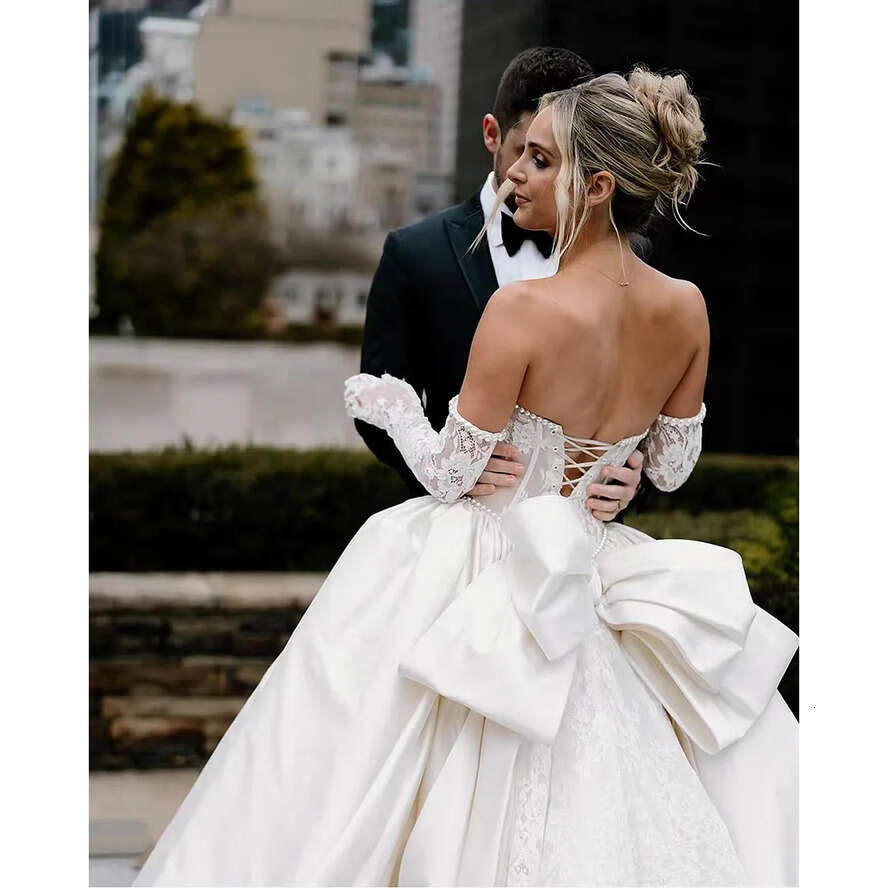 E Elegant A Wedding Dress Strapless Detachable Sleeve Lace Applique Bridal Gown Robe Saudi Arabic Vestidos De Novia Pplique Rabic