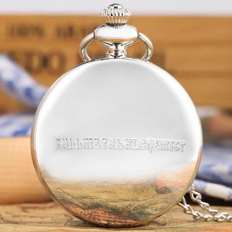 Simple Silver Fullmetal Alchemist Quartz Pocket Watch Edward Elric Anime Clock Design Pendant Cosplay Fans Necklace Chain GiftsX241104