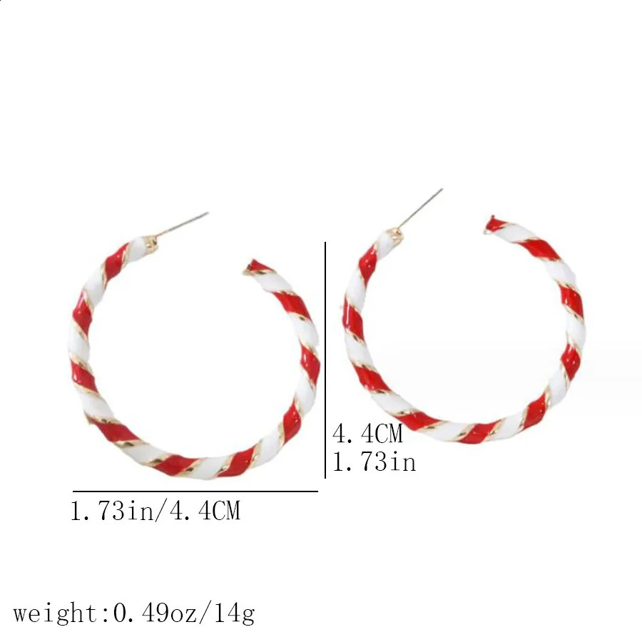 1 Pair Cute Circle Candy Cane Alloy Earrings Christmas Nordic Style Red Color Santa Jewelry Accessories 241105