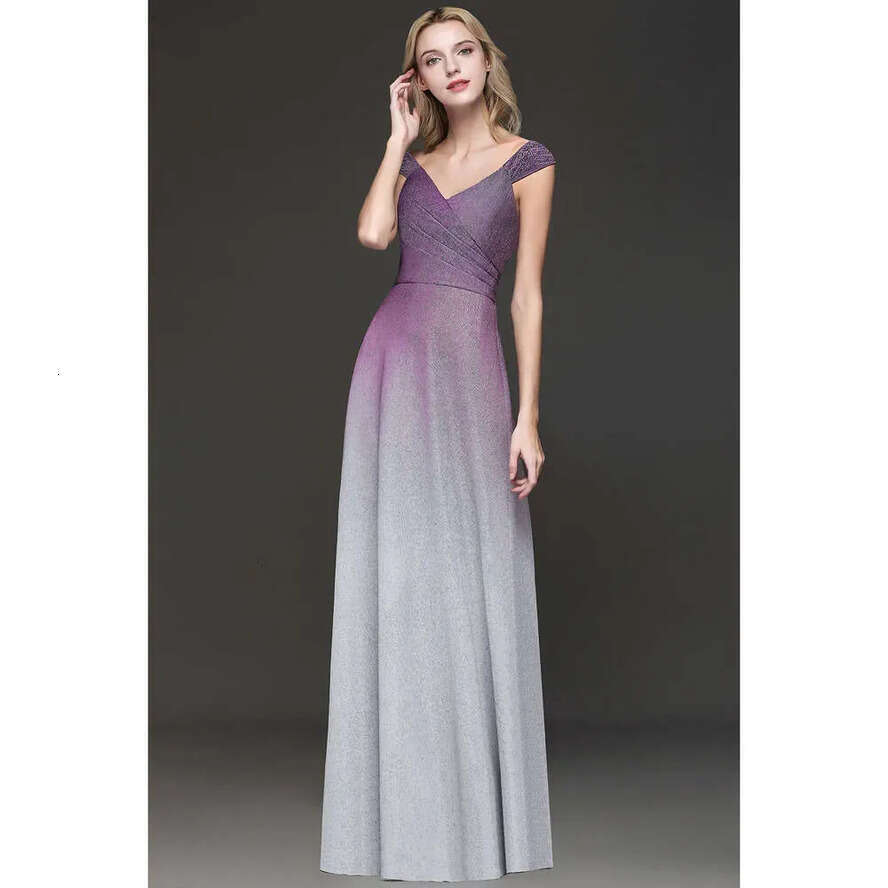 Sleeves A Cap Sequins E Long Prom Gradient Color Ruched Or Length Formal Party Evening Dresses Real Image Cps