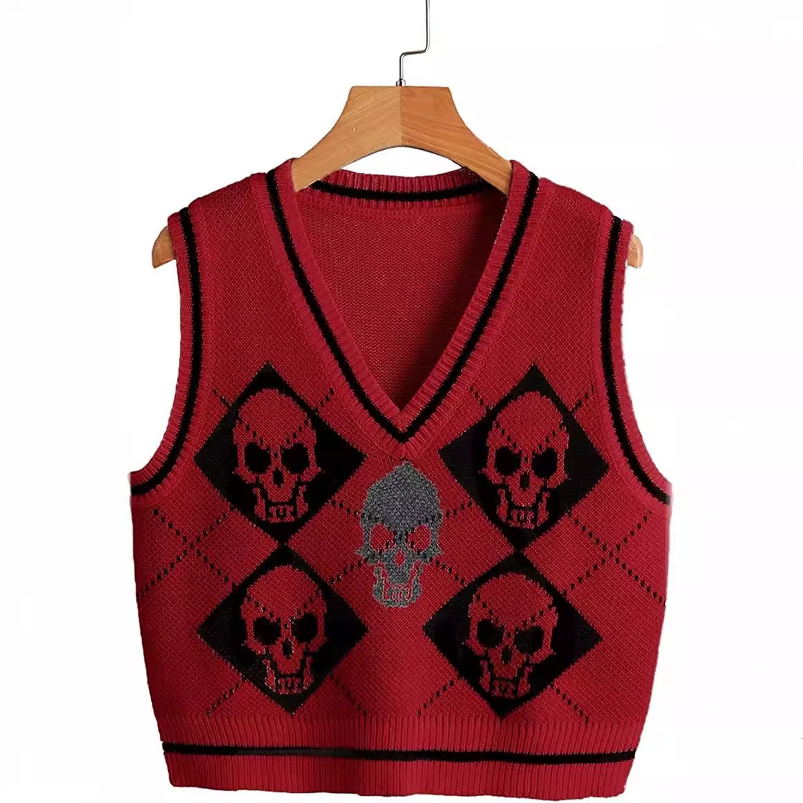 Vest Jacket Autumn And Winter Women's Outerwear Knit Halloween Sweater V-Neck Harajuku Streetwear Knitwear