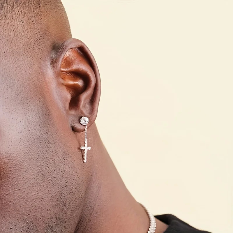 Hip Hop Cubic Zirconia Cross Pendant Stud Earrings For Men Iced Out Street Ware Jewelry Gift for Boyfriend 241105