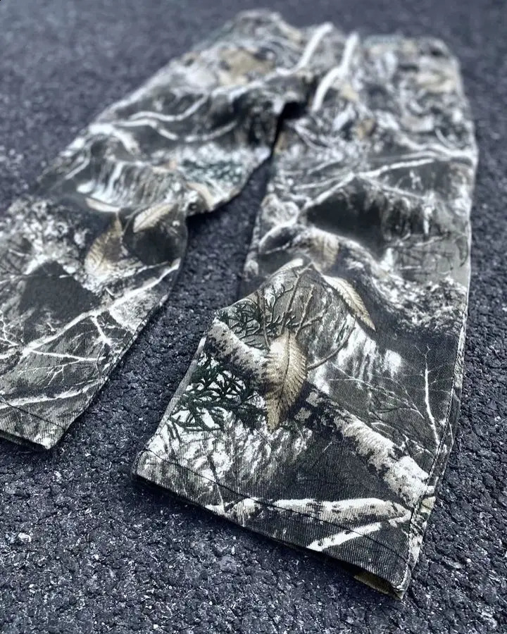 American Sweatpants Y2K Pants Mens Womens Hip Hop Retro Leaf Camo Graphic Baggy Casual Elastic Waist Jogging Trouser 241105
