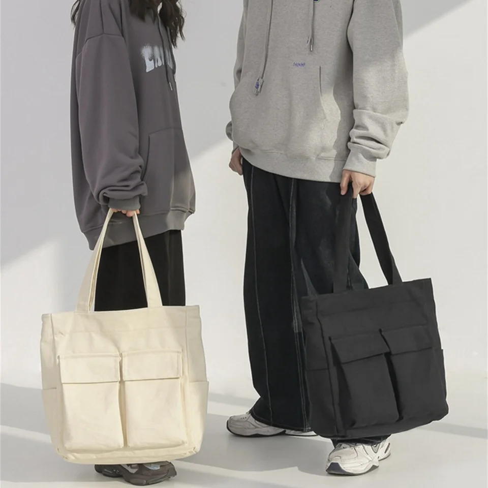 Women Tote Bag Vintage Casual Canvas Square Shoulder Bags Unisex Handbags Crossbody Bag Solid Man Large Capacity Shopping Bag 241105