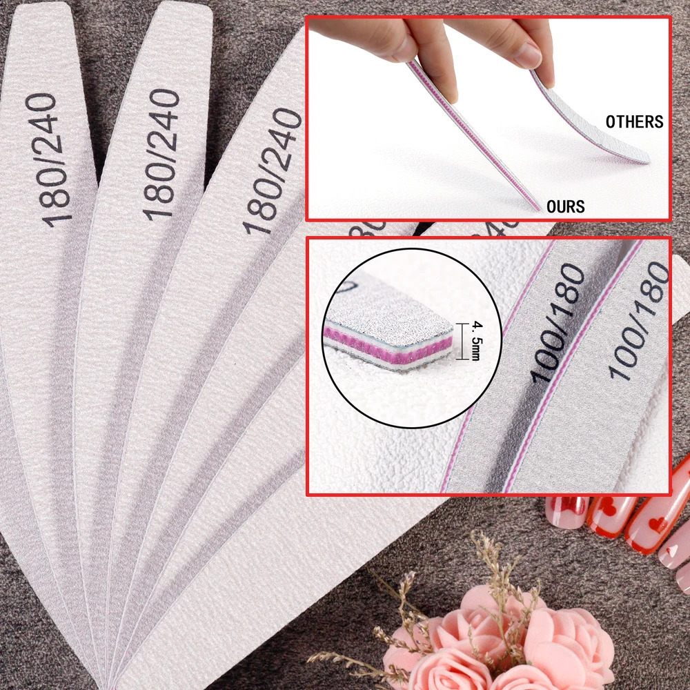 1050pcsSet Professional Thicken Nail Files 100180 180240 Grit Double Sided Washable Super Nail File Fingernail Files Boards# 241105