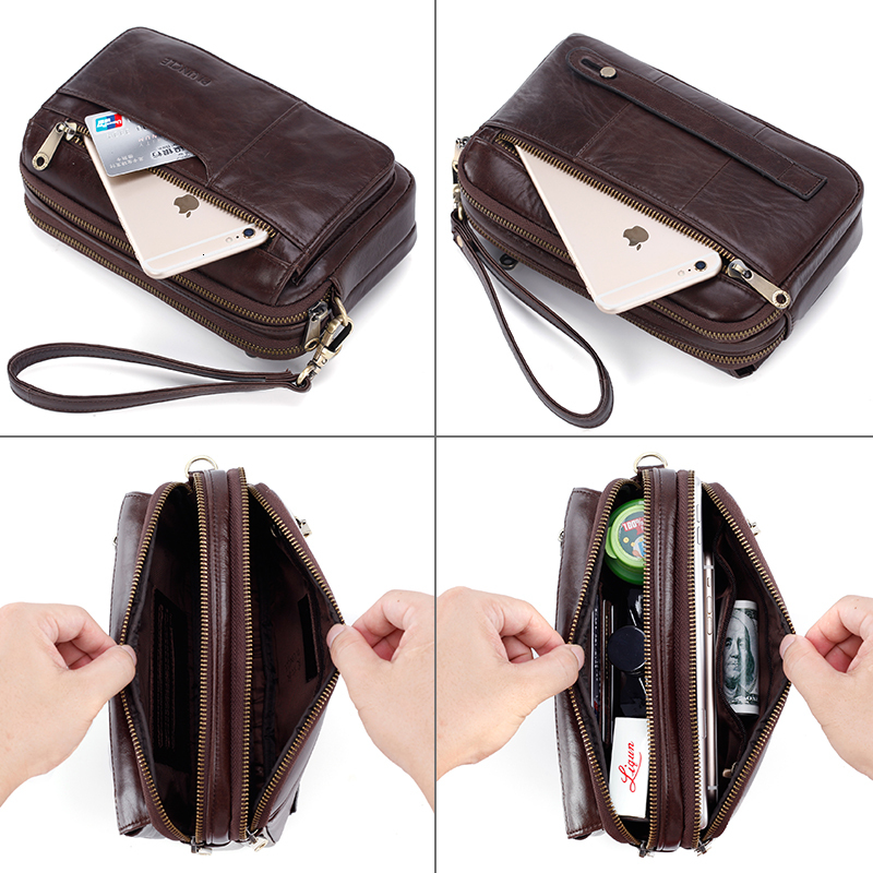 Retro Genuine Leather Men's Business Handbag Multifunctional Casual Top Layer Cowhide Leather Bag