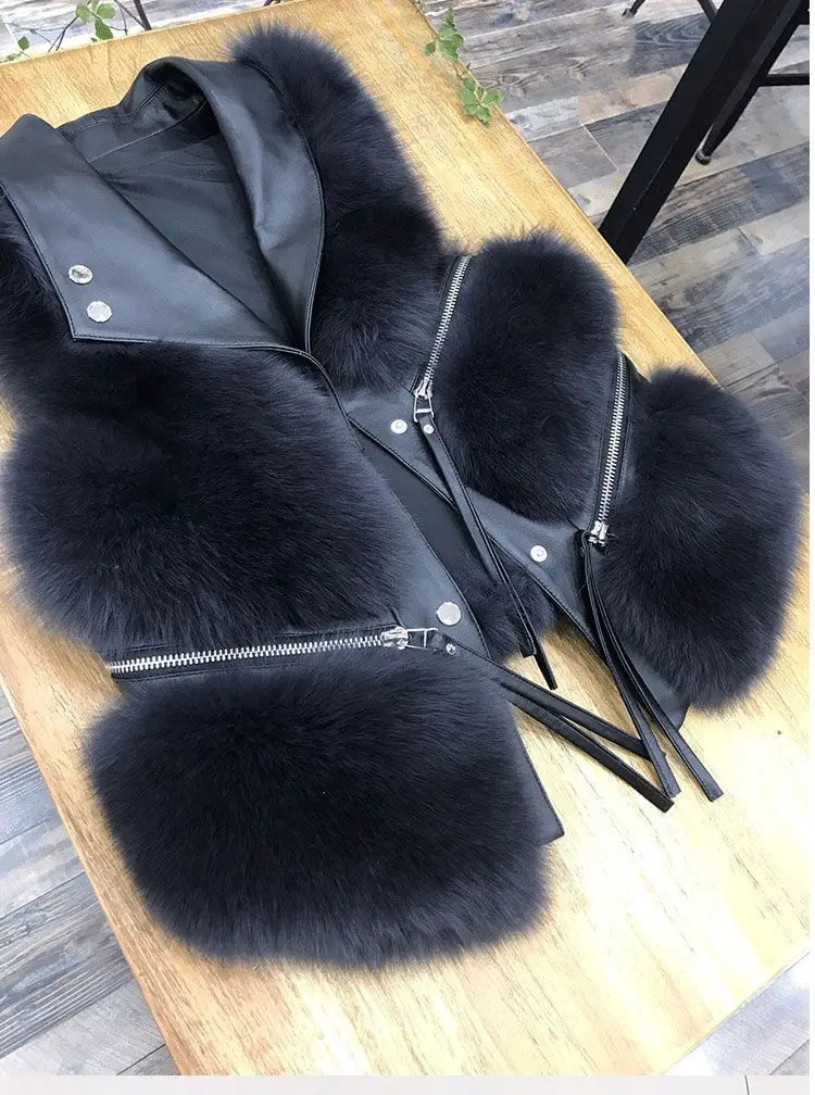 2024 Autumn Winter Patchwork Fur Womens Vest Short Coat Slim Fashion Versatile 241105