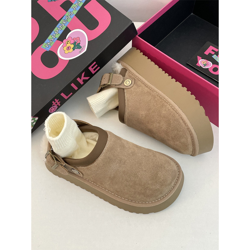 Designer Shoe Thick Soled And Plush Thick Boken Half Dragged Cotton Shoes For Women In The Autumn And Winter Of 2024, Suitable For Wearing Outside And