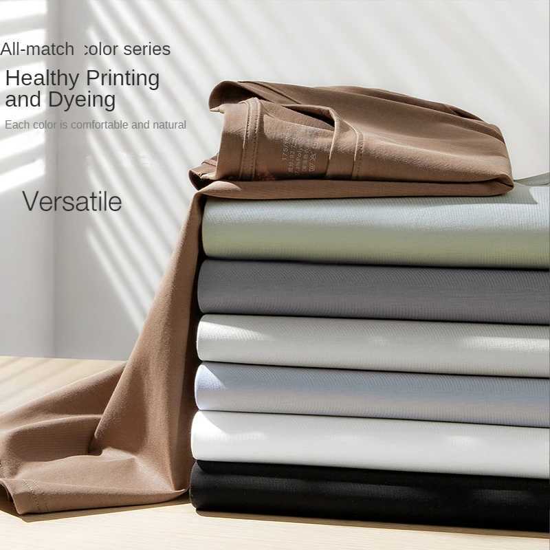 Pima Mercerized cotton T-shirt mens short Sve unmarked hollow round neck top Ts basic white plain T-shirt brand W241105