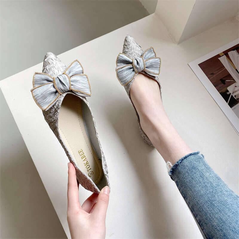 Sharp Soft Soled Scoop 2023 New Korean Style Butterfly Bow Shallow Mouth Pointed Fabric Flat Sole Single Shoes For Women