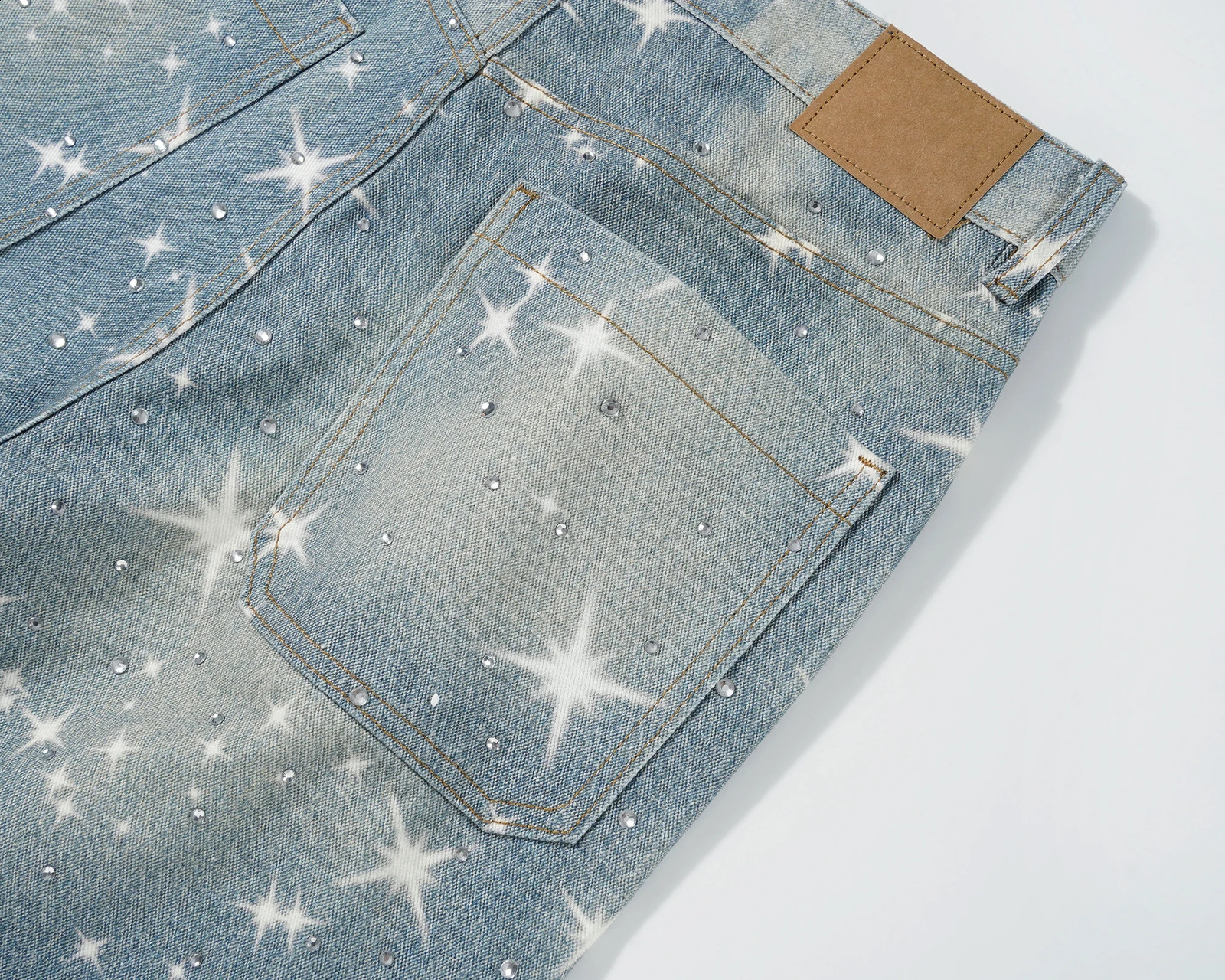 Stars Rhinestone Washed Blue Baggy Jeans Mens and Women Ropa Hombre Streetwear Solid Casual Denim Trousers Loose Cargo Pants 241105