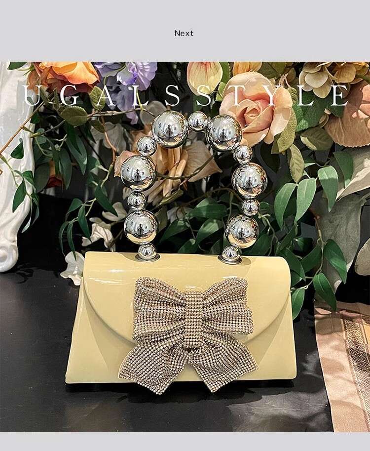 Fashion Beads Beaded Handle Women's Handbag Glitter Shiny Dia Bow Knot Evening Wedding Party Clutch Purse Shoulder Bag