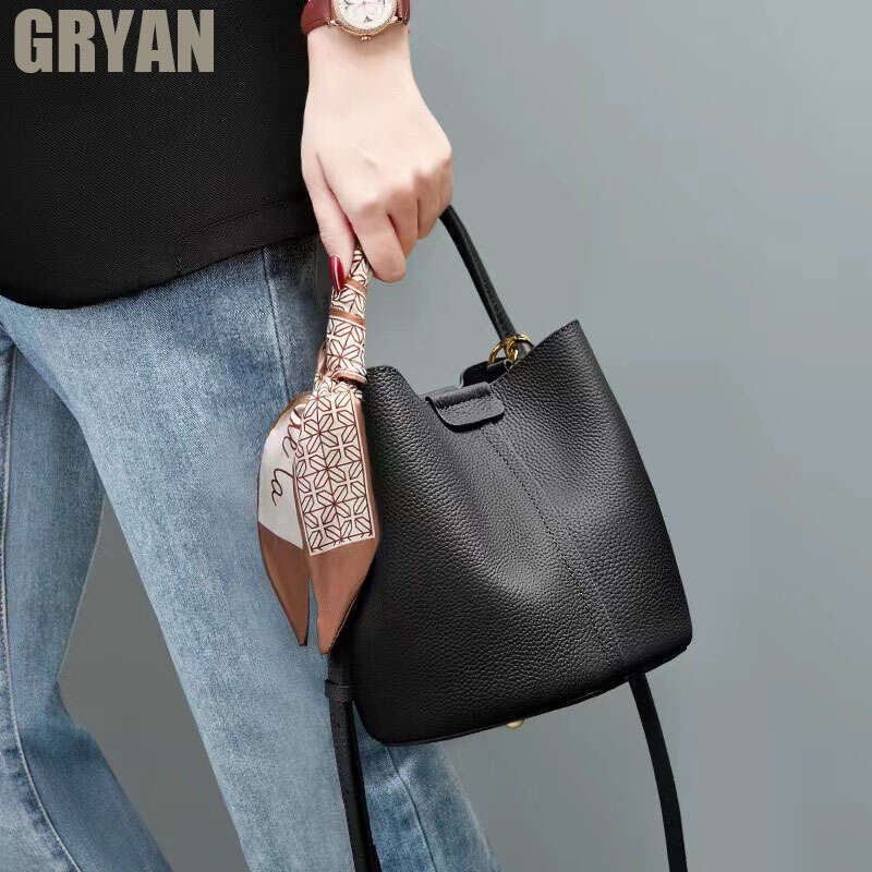high quality cowhide new womens crossbody 2024 highend leather handbag classic bucket bag