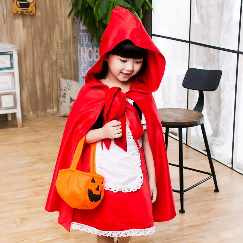 Halloween Little Red Riding Hood Girl Costume and Horn Princess Dress Christmas Childrens Performance Ball Fairy Tale Costume 241105