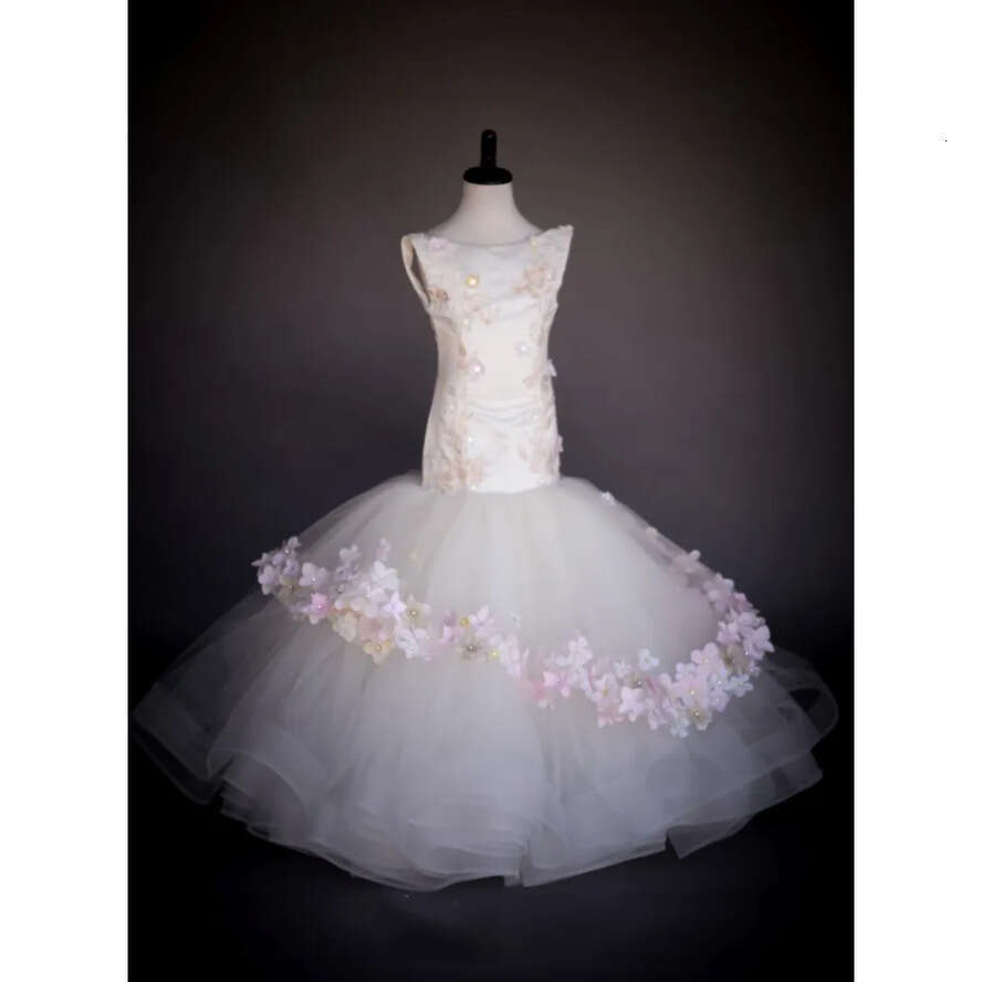 Mermaid Wer Pretty Girls Dresses For Weddings D Ral Appliqued Crystal Little Kids First Communion Dress Tulle Long Pageant Gowns Ress