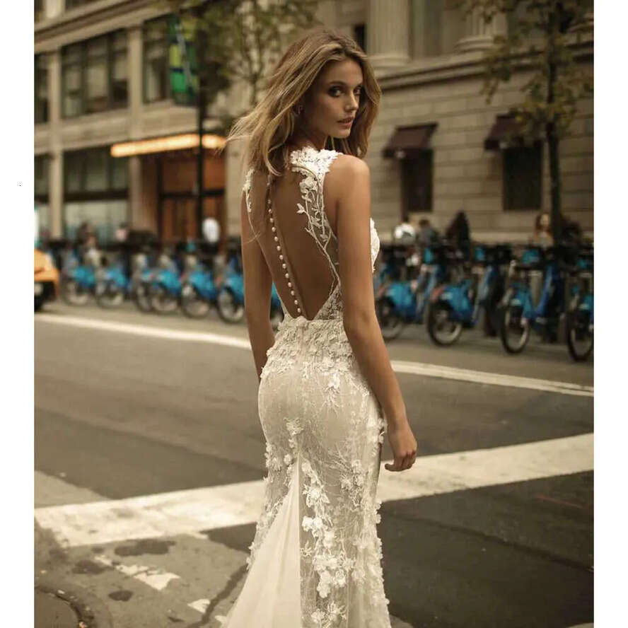 V Deep Spaghetti Dresses Berta Neck Sexy Full D Ral Applique Sweep Train Bridal Gowns Custom Made Wedding Dress