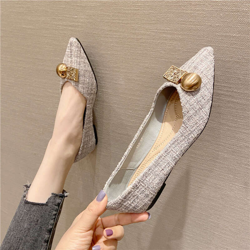 Single Shoe Women 2023 Spring And Autumn New Item Pointed Soft Sole Shallow Mouth Daily Flat Bottom Plus Size Fairy Cloth Surface Scoop Bean Shoes