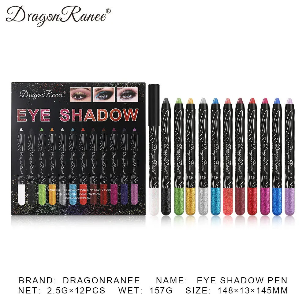 12Pcsbox Eyeshadow Pencil Set Eyeliner Pencil Gold Purple Blue Eye Shadow Glitter Silkworm Pen Eyes Pigment Waterproof Makeup 241104