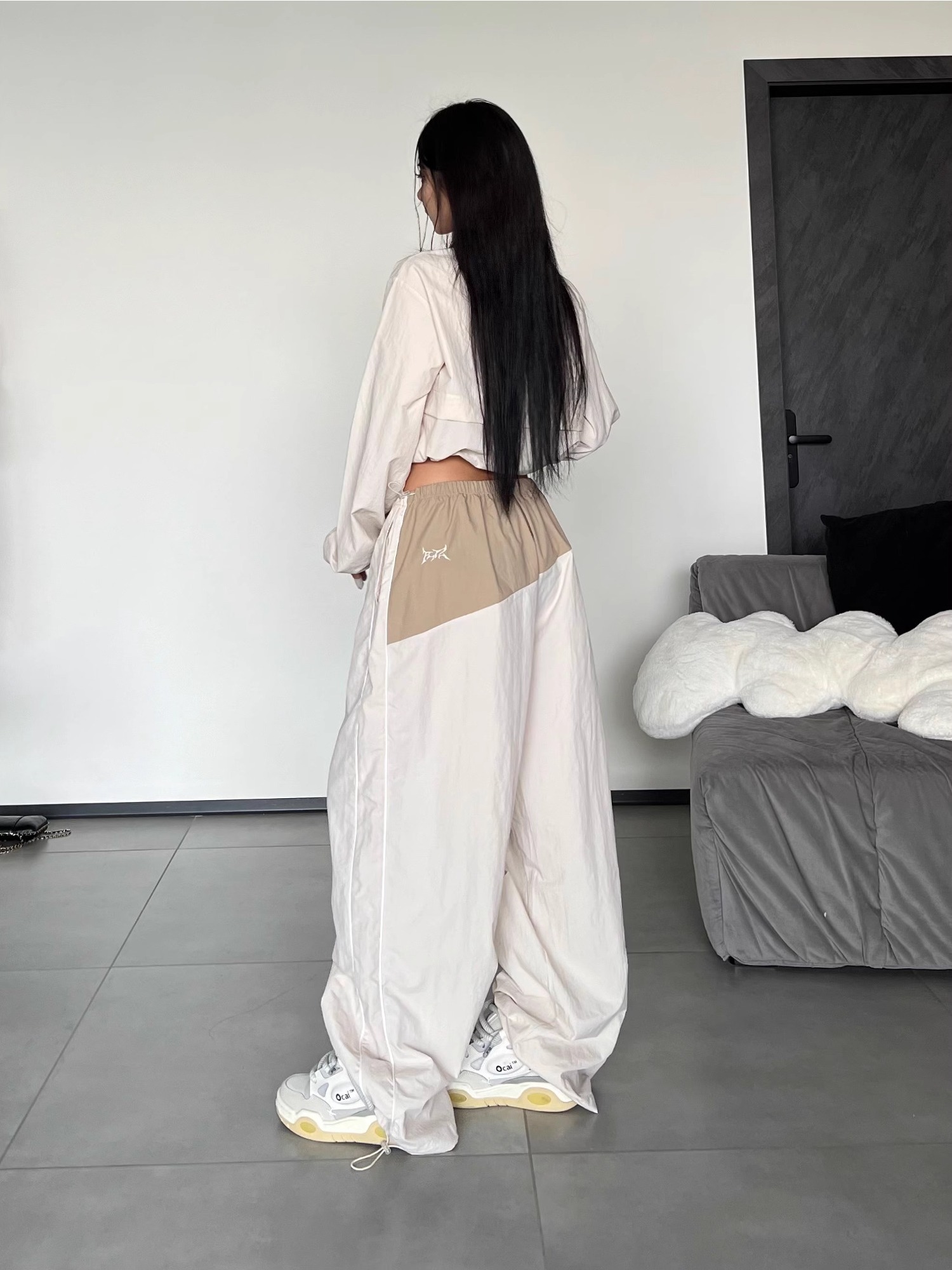 QWEEK Y2k Streetwear Khaki Pants Sets Women Gorpcore Vintage 90S Beige Tracuit Oversized Kpop Fashion Haruku Two Piece Set