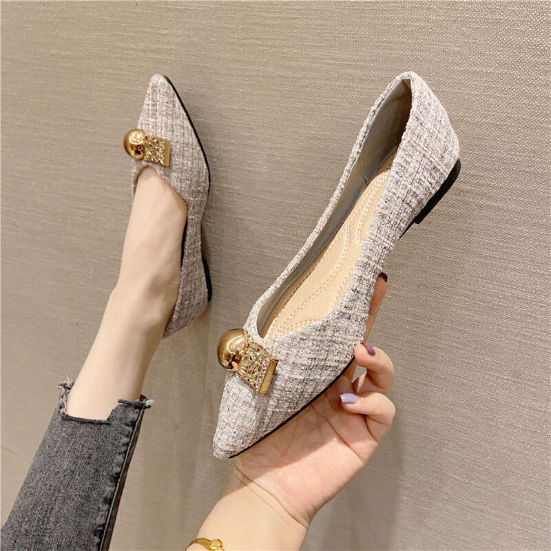 Single Shoe Women 2023 Spring And Autumn New Item Pointed Soft Sole Shallow Mouth Daily Flat Bottom Plus Size Fairy Cloth Surface Scoop Bean Shoes