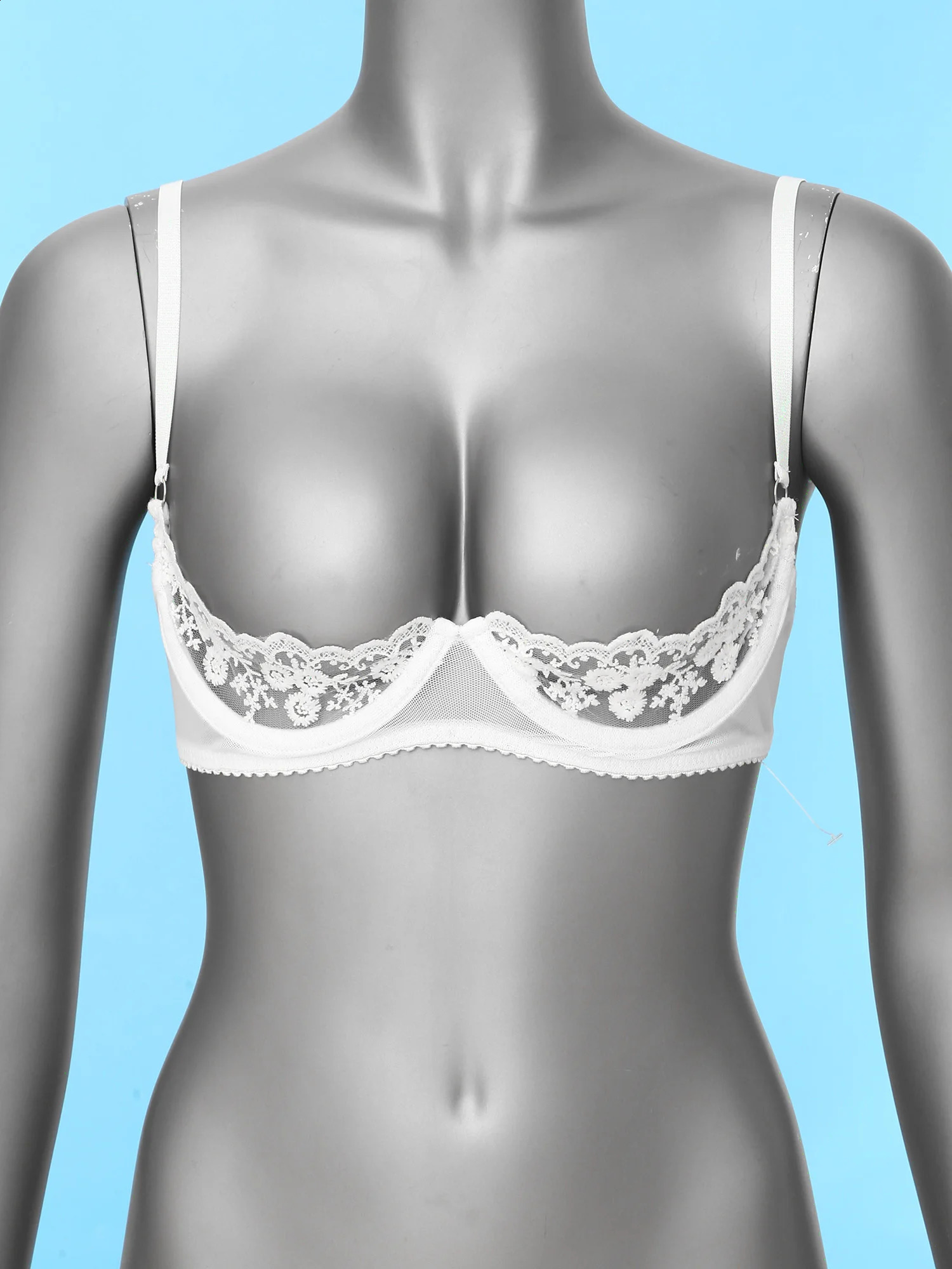 Womens Floral Lace Quarter Cups Underwired Bra Tops Brassiere Unlined Exposed Breast Push Up Shelf Bralette Underwear 241105