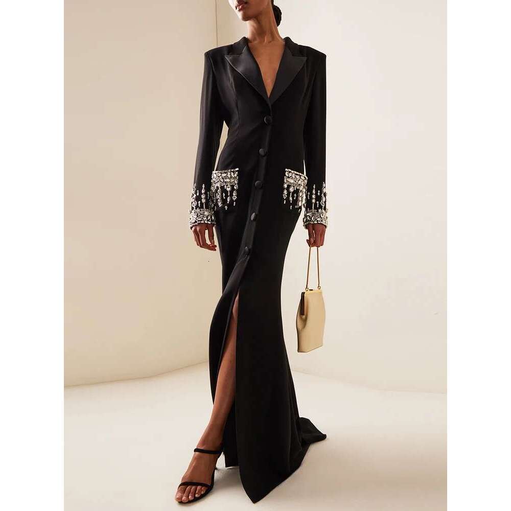 Brand Women's Latest Designer Fashionable Women's Sleeveless Collar Rhie Dias Beaded Suit, Fashionable Evening Dress, Formal Dress, Party Dr