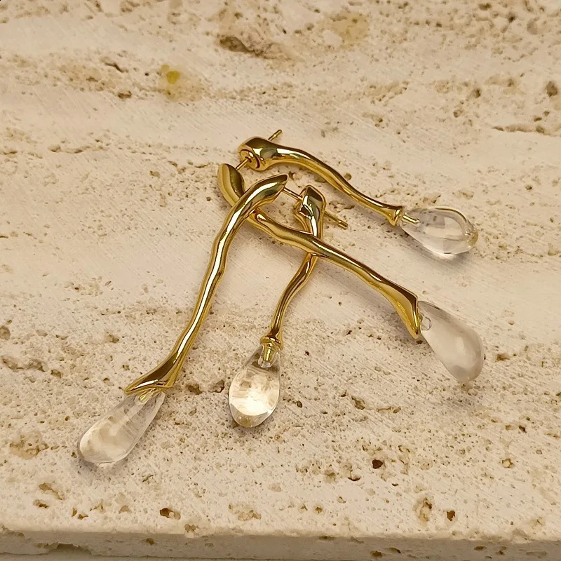 European and American Fashion Exaggerated Retro Transparent Crystal Pendant Stud Earrings Contracted Geometric Long Earrings 241105