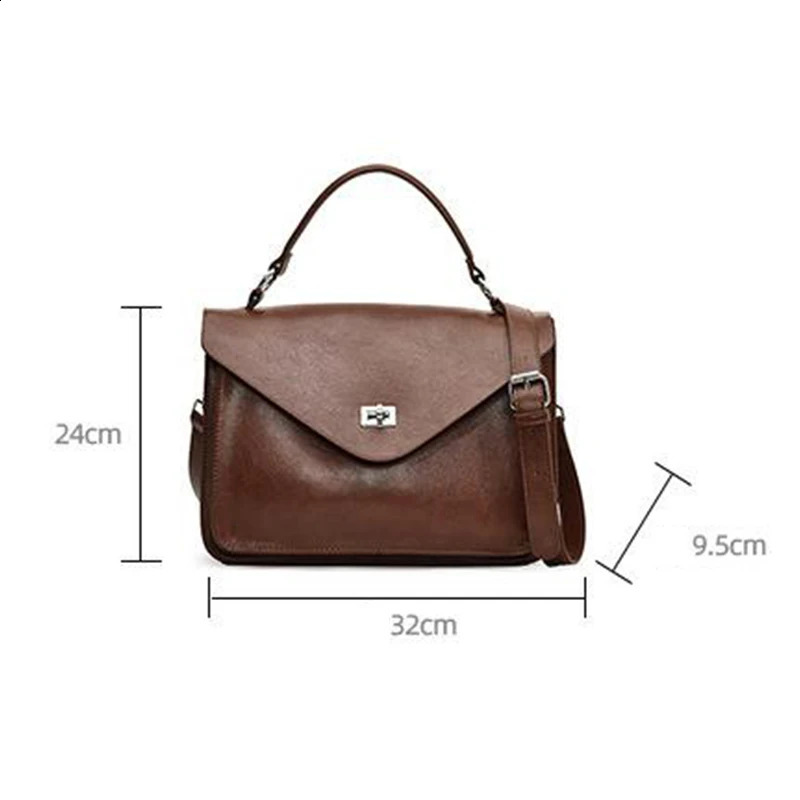 Vintage womens bag with large capacity autumn cross body bag womens shoulder commuting handbag laminated leather handbag 241105