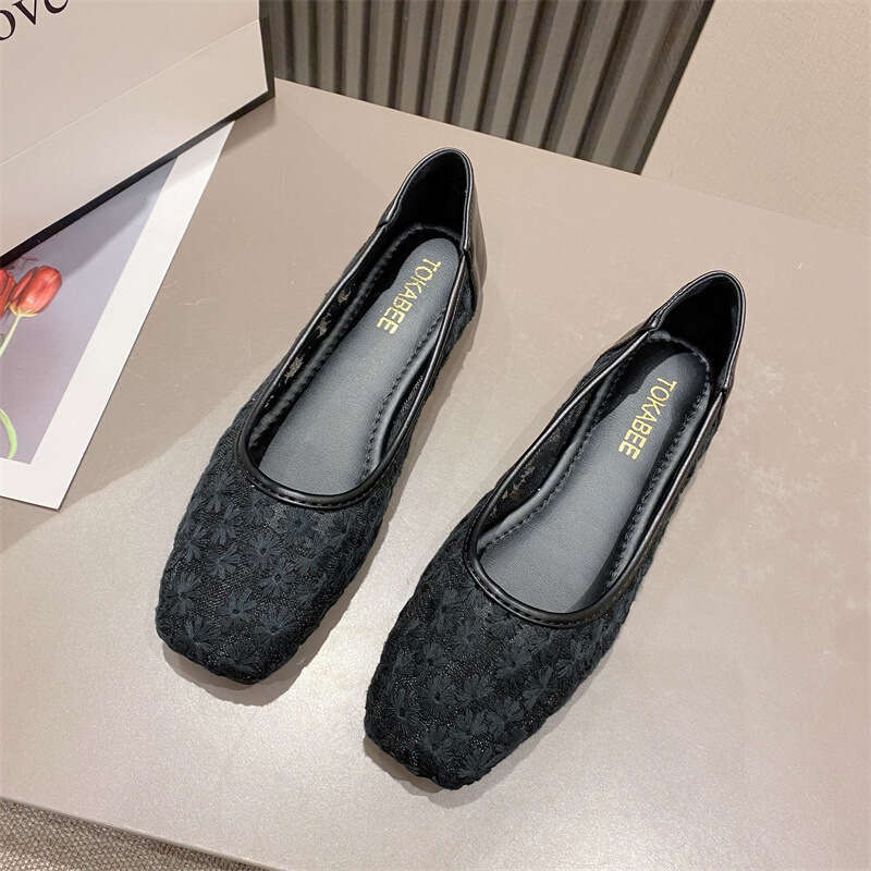 Casual Bean For Women 2023 Summer New Style Korean Edition Breathable Single Shallow Mouth Internet Celebrity Flat Bottom Simple Scoop Shoes